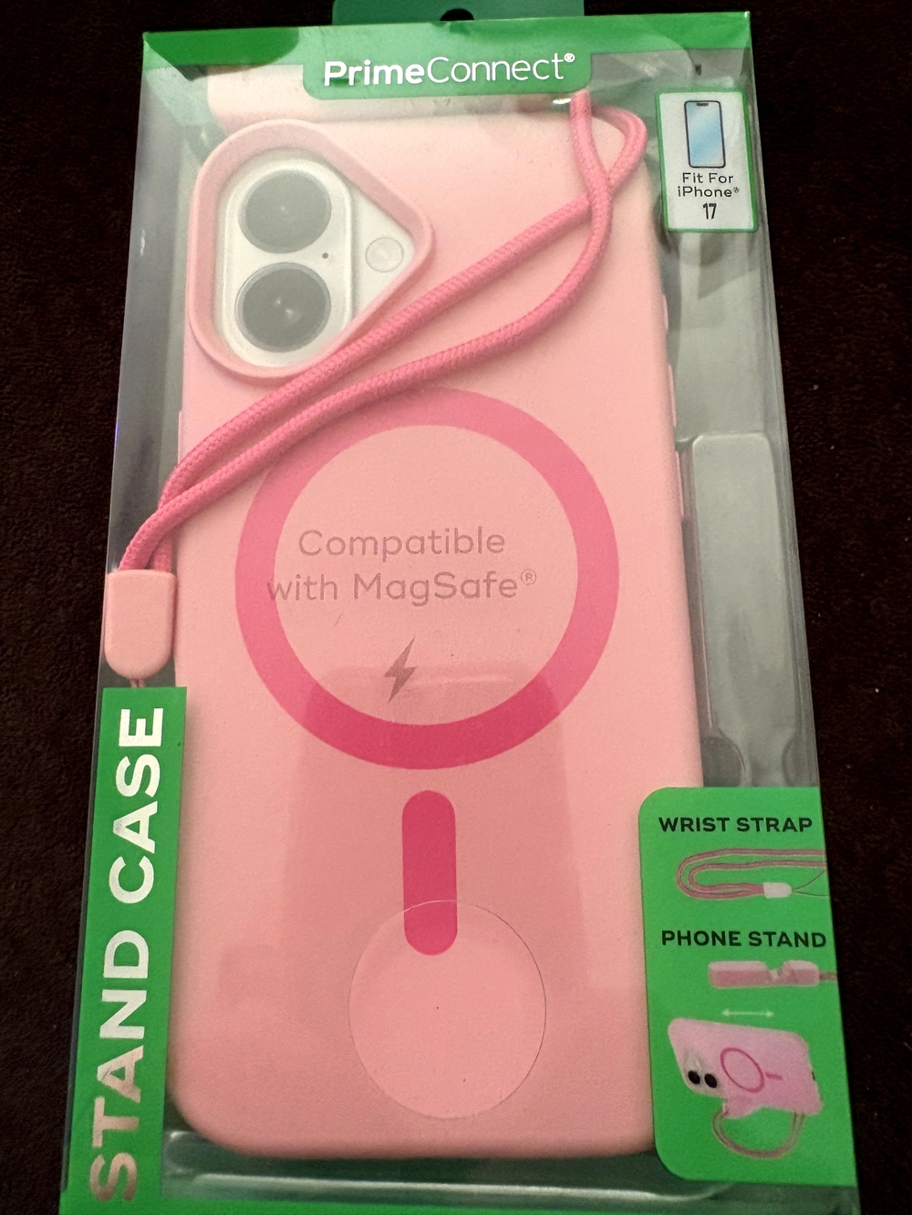 Pink MagSafe-Compatible iPhone 17 Case with Wrist Strap